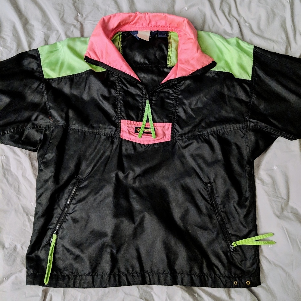 Vintage retro columbia neon black windbreaker